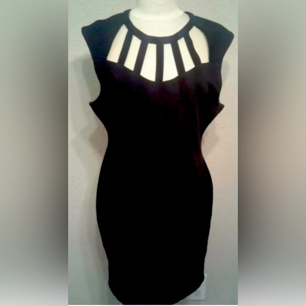 Kardashian Kollection Black Bandage Knit Body Con Cut Out Neck Dress (Size XL)